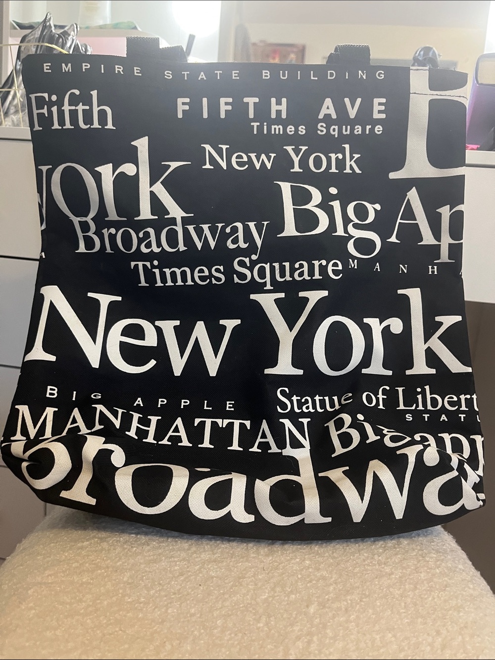 New York Typography Tote Bag - Black & White